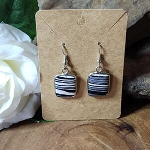 Elegant Black and White Striped Hook Earrings
